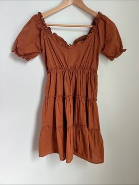 Max + Ash | Rust Puff Sleeve Tiered Mini Dress #3WAJT2398 Size S
